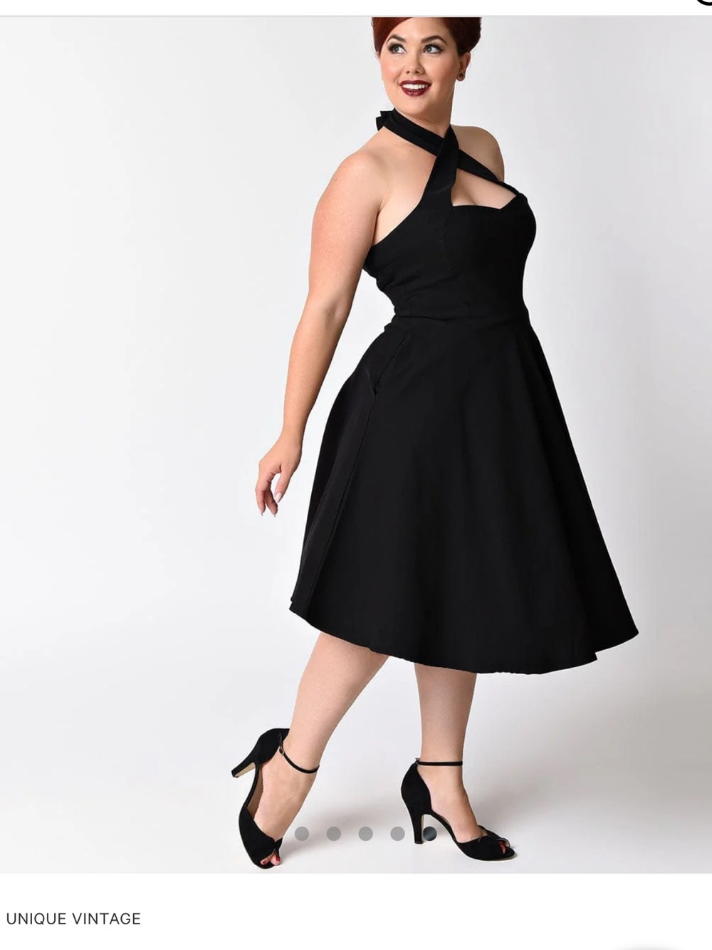 Unique Vintage Black Criss Cross Halter Rita Flare Dress Size M - Picture 4 of 8